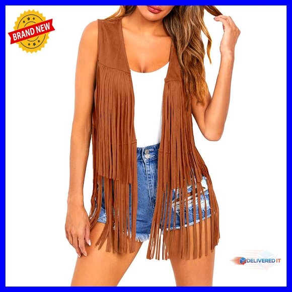 Jackets & Blazers - Fringe Vest Sleeveless Cowgirl Western Faux Suede Tassel Outerwear Retro Boho